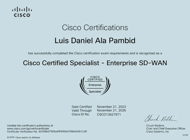 Cisco Certified Specialist - Enterprise SD-WAN Implementation certificate